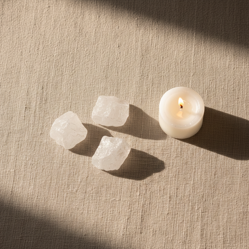 Girasol Rough Stone natural crystal displayed in a calm styled setting