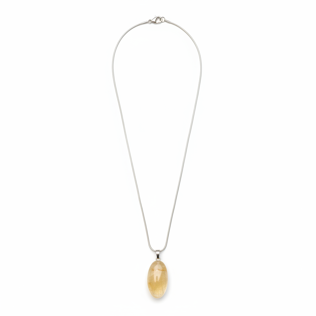 Golden Healer Quartz pendant with chain on a white background