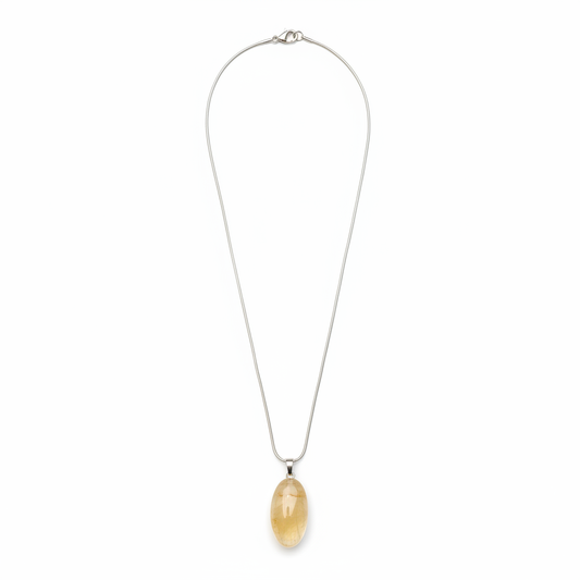 Golden Healer Quartz pendant with chain on a white background