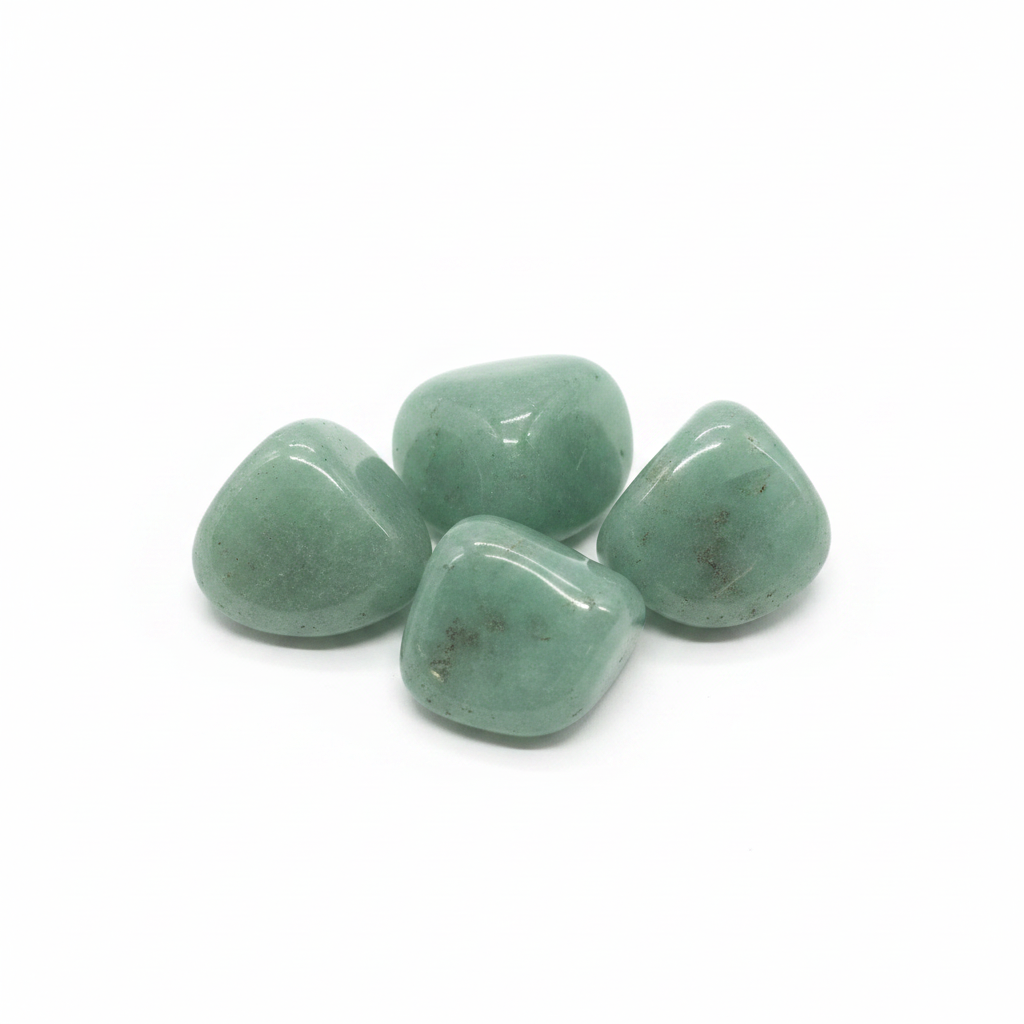 Green Aventurine Tumbled Stones shown clearly on a clean white background, highlighting its color, shape, and natural variation.