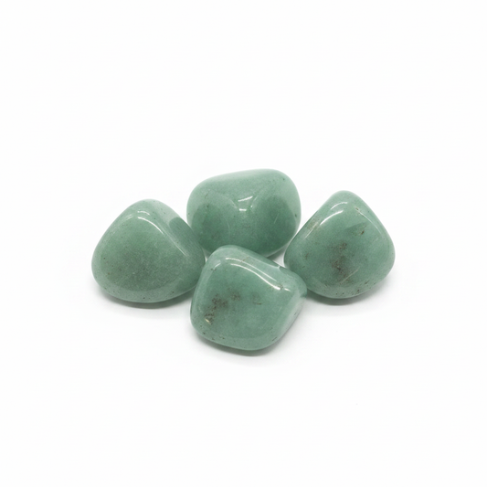 Green Aventurine Tumbled Stones shown clearly on a clean white background, highlighting its color, shape, and natural variation.