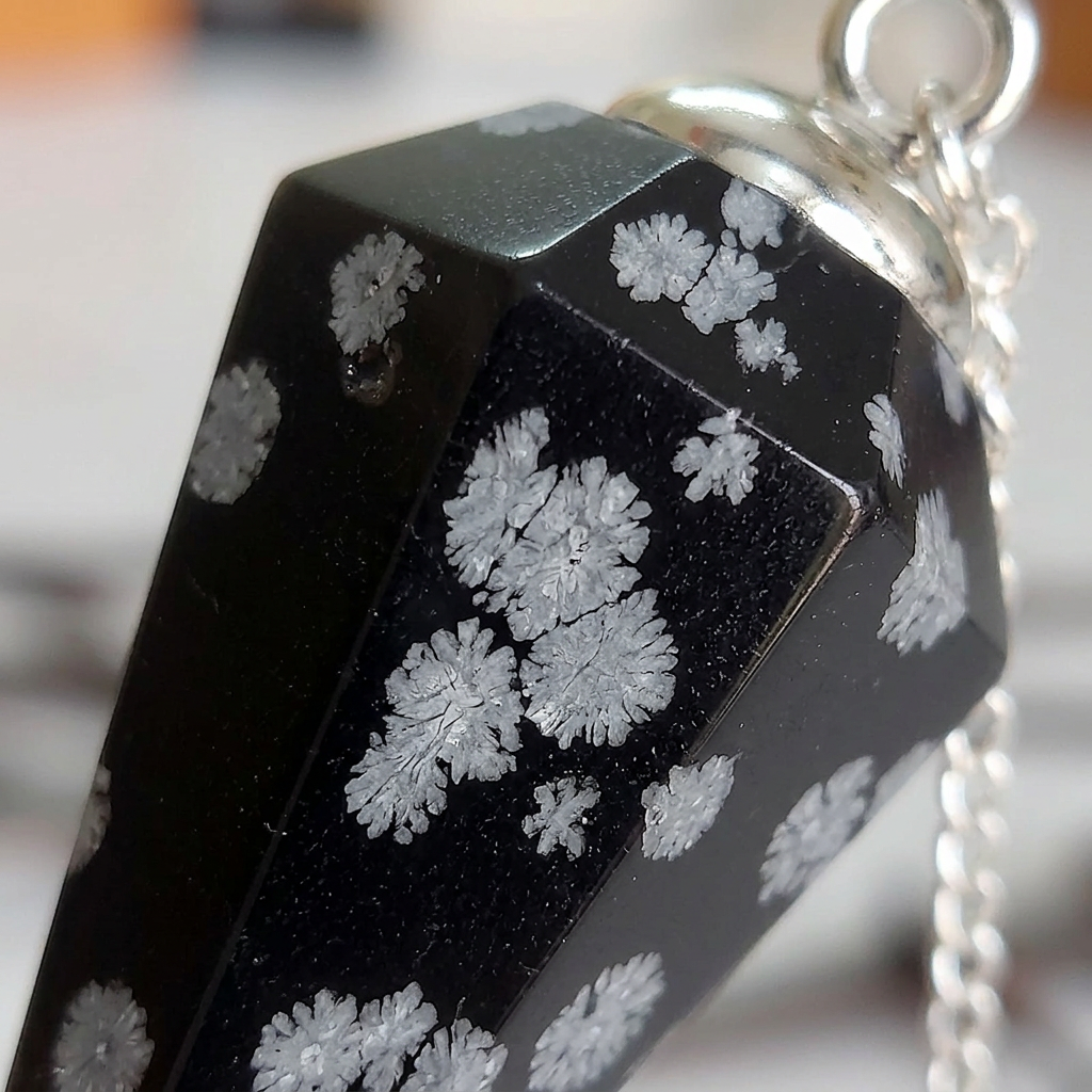 Close-up of polished Snowflake Obsidian with gray-white patterning