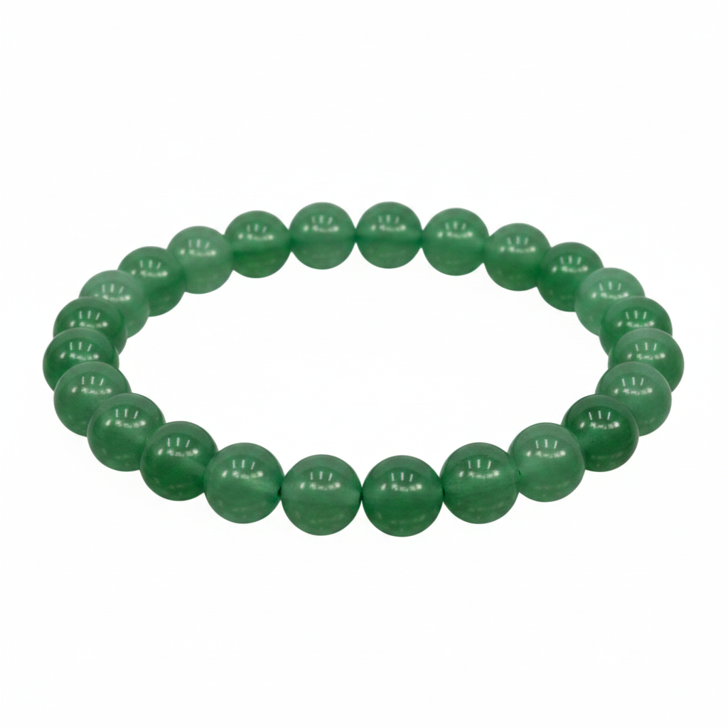 Green Aventurine 8mm beaded bracelet on white background, bracelet only