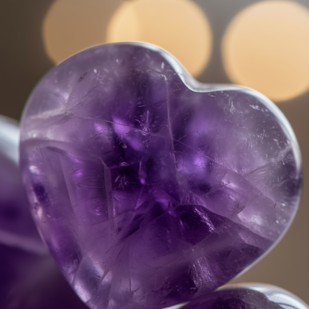 Amethyst small heart crystal surface texture macro closeup