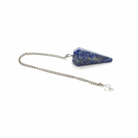 Lapis Lazuli crystal pendulum on a white background