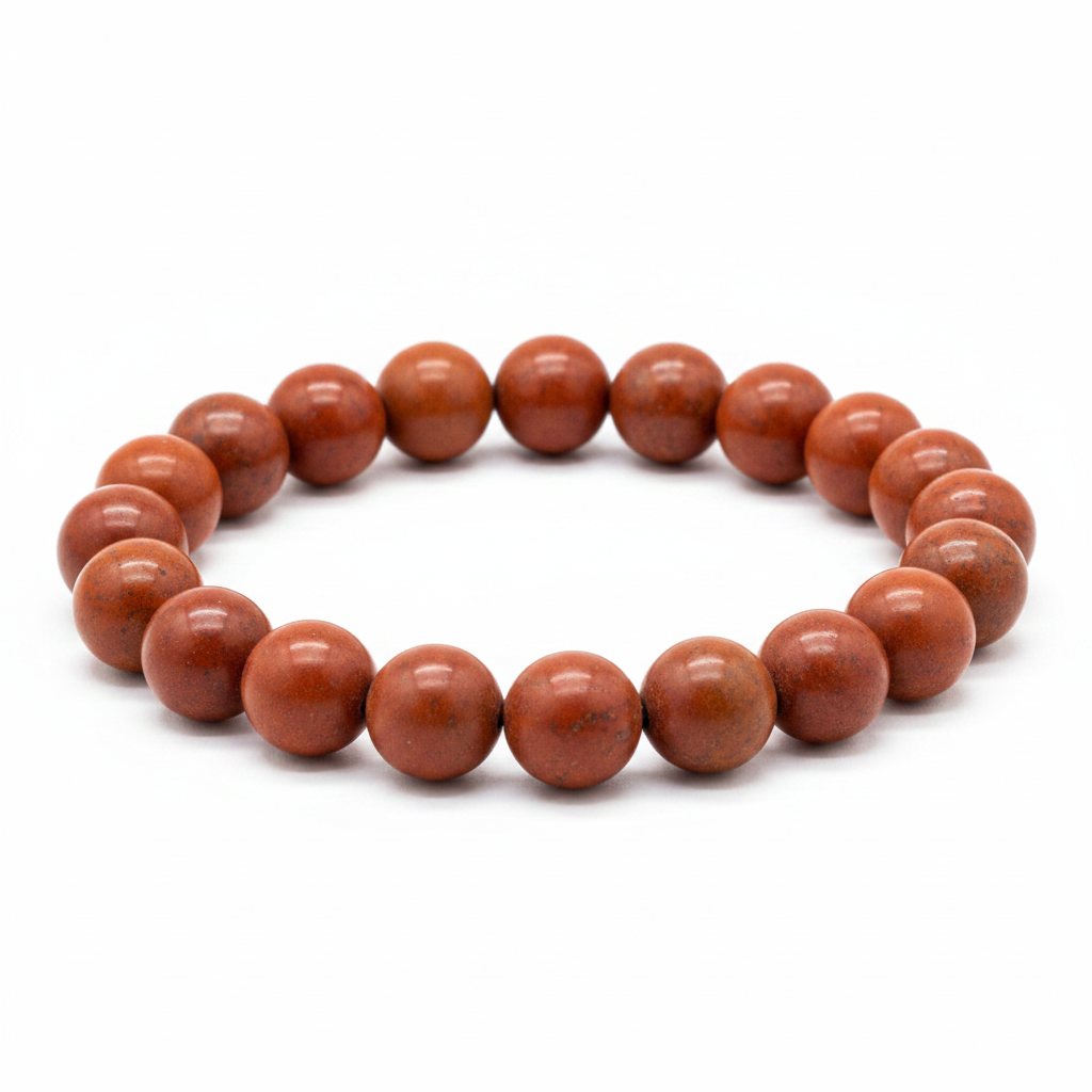 Large Jasper bead bracelet with earthy red and brown tones on a white background