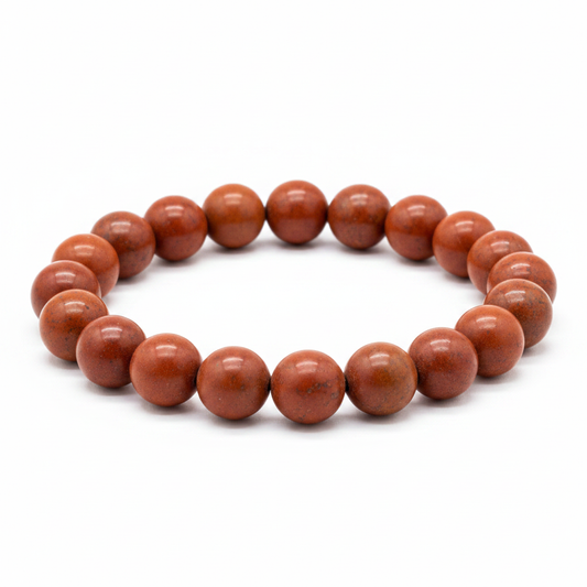 Large Jasper bead bracelet with earthy red and brown tones on a white background