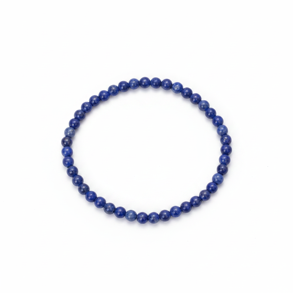 Lapis 4mm beaded stretch bracelet on a white background