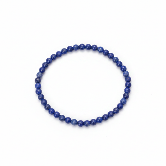 Lapis 4mm beaded stretch bracelet on a white background