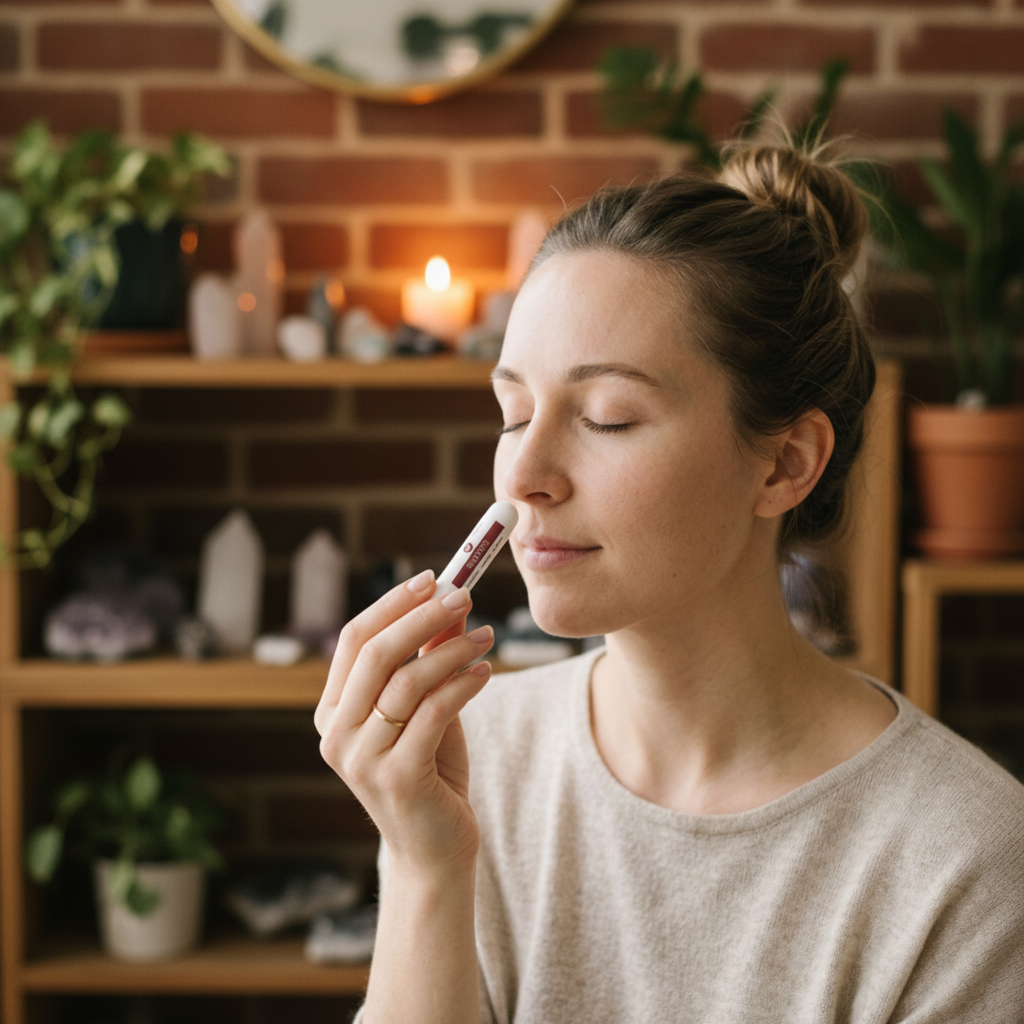 Breathe Aromatherapy Inhaler displayed in an intentional lifestyle setting