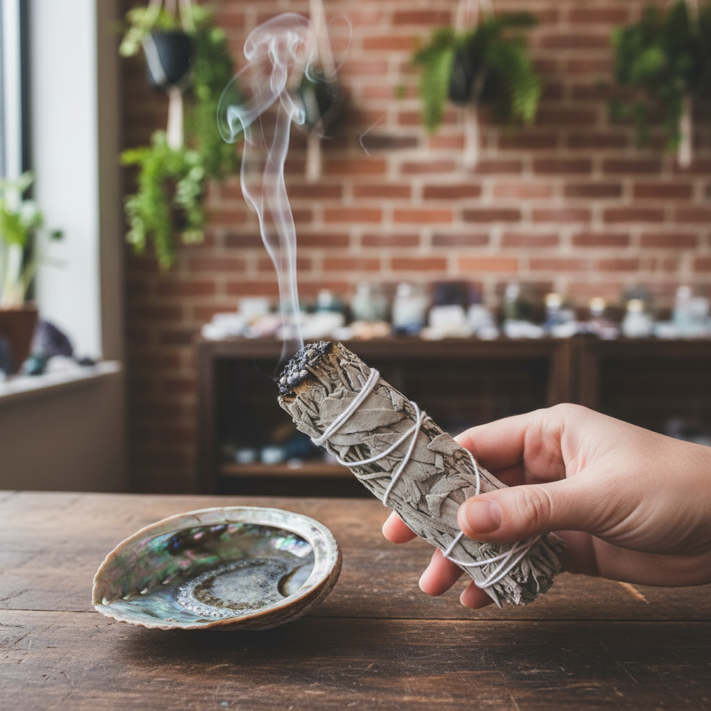 California White Sage bundle smoldering in a heat-safe vessel