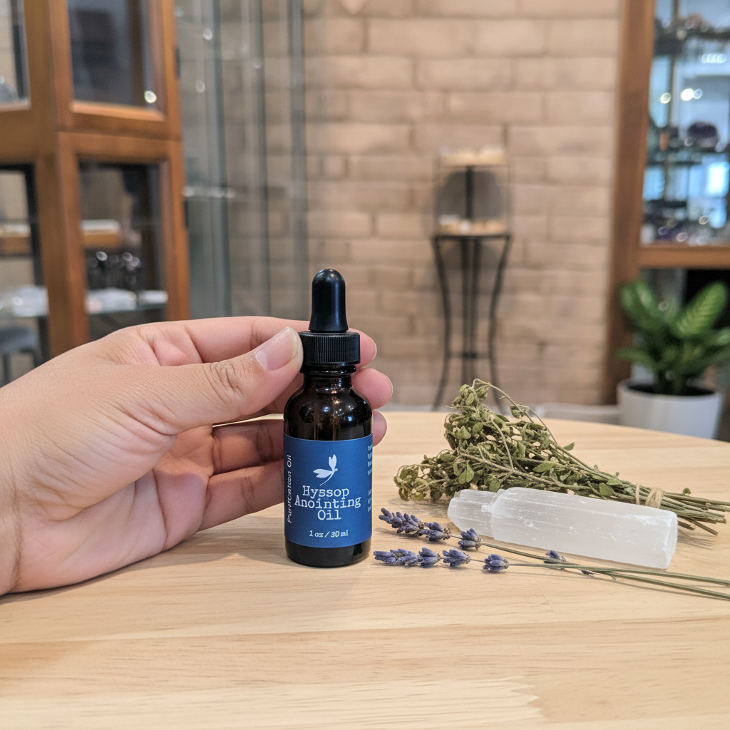 Hyssop Anointing Oil displayed in an intentional lifestyle setting