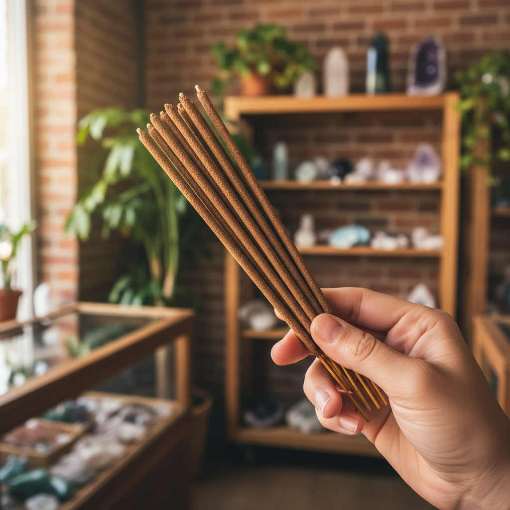 Palo Santo incense sticks displayed in a warm ritual setting