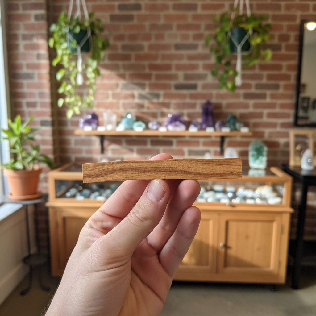 Natural Palo Santo wood stick displayed in a peaceful ritual setting