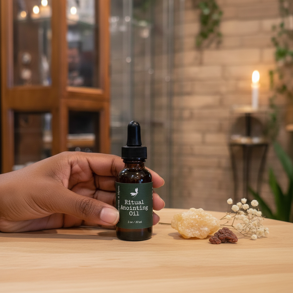 Ritual Anointing Oil displayed in an intentional lifestyle setting