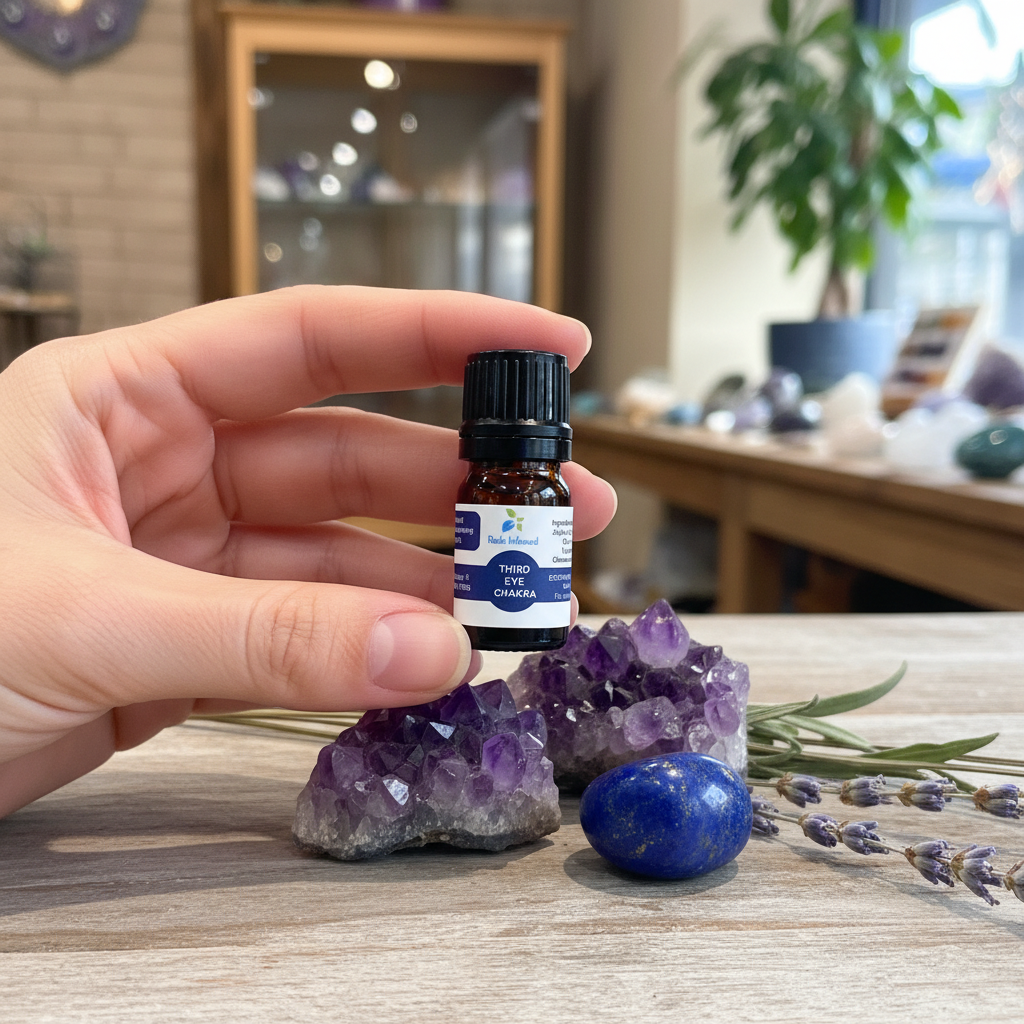 Third Eye Chakra Oil displayed in an intentional lifestyle setting