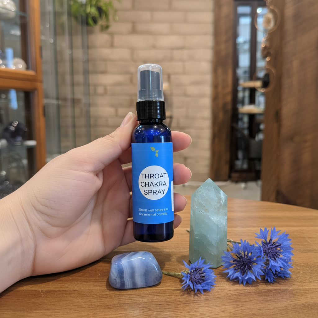 Throat Chakra Spray displayed in an intentional lifestyle setting