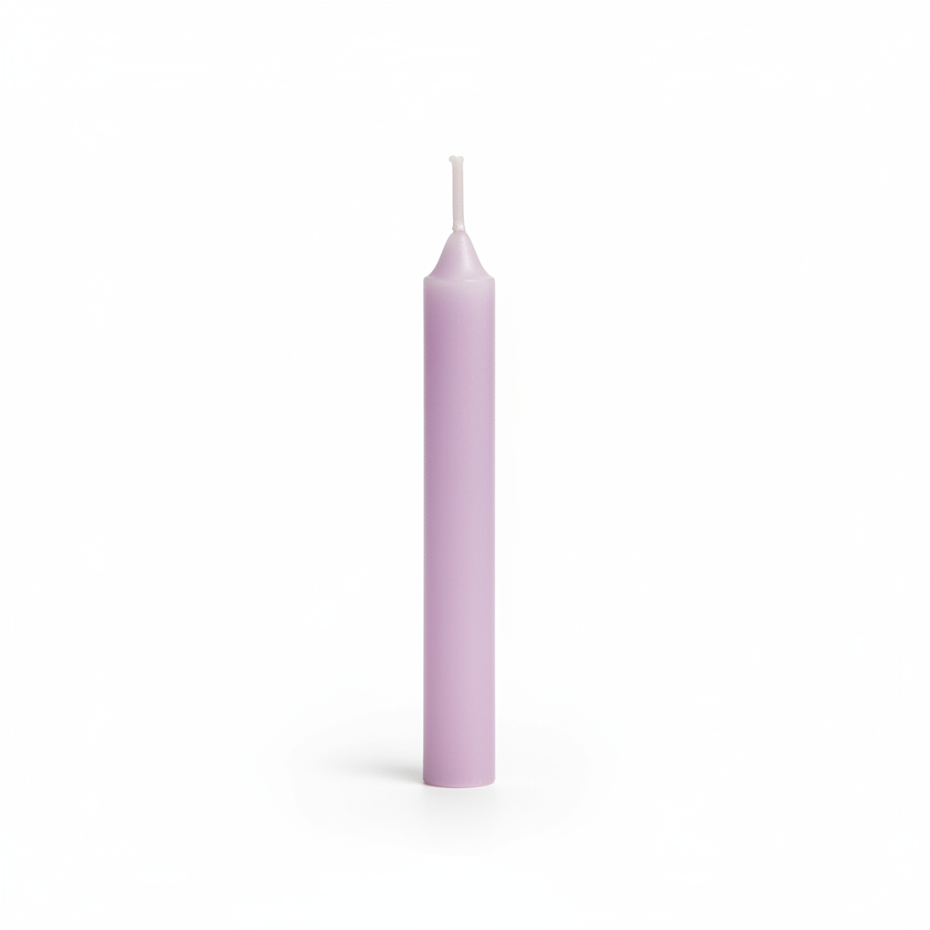 Lilac 4-inch ritual chime candle on a white background