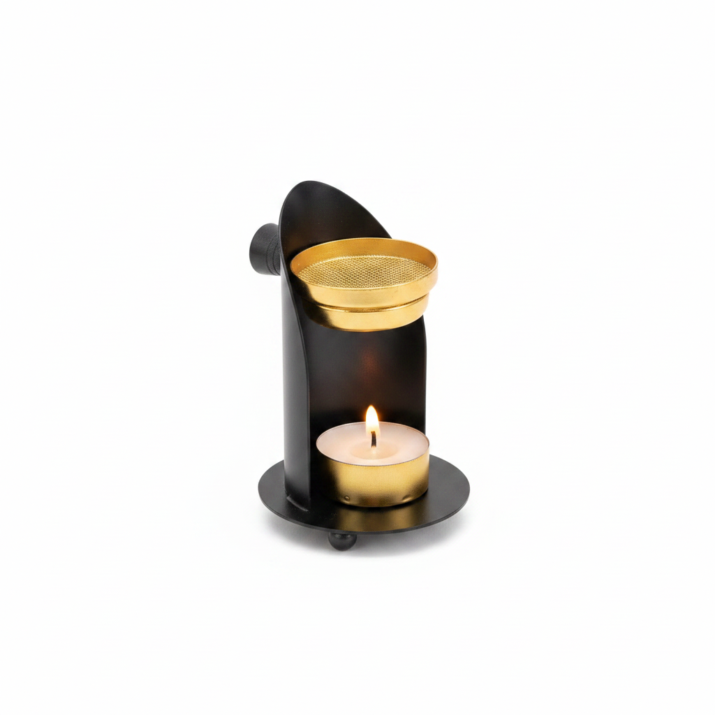 Black-and-gold metal resin burner for charcoal-free use