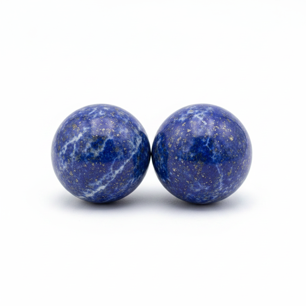 Mini polished deep blue Lapis Lazuli spheres on a clean light background