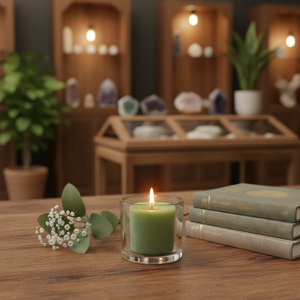 Money and Abundance Votive Candle displayed in a ritual setting