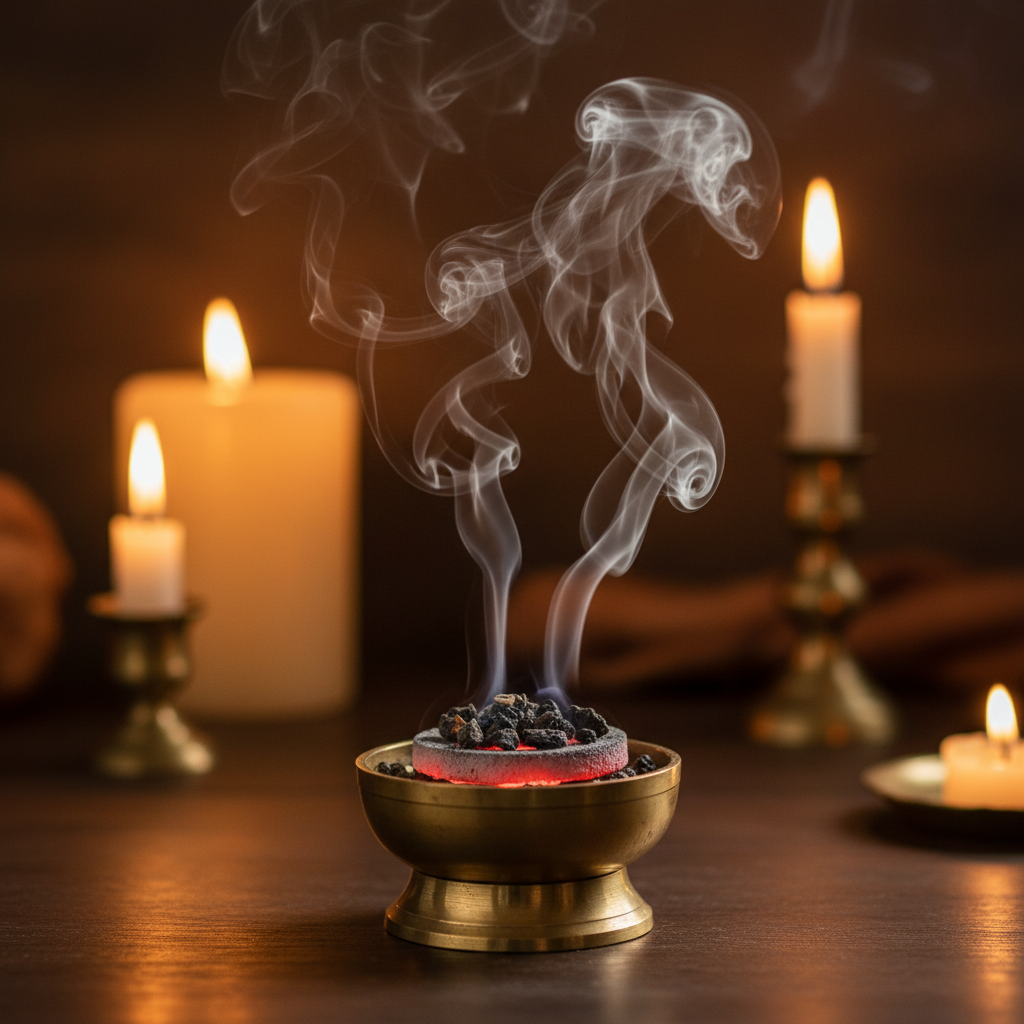 Myrrh resin arranged for incense ritual use