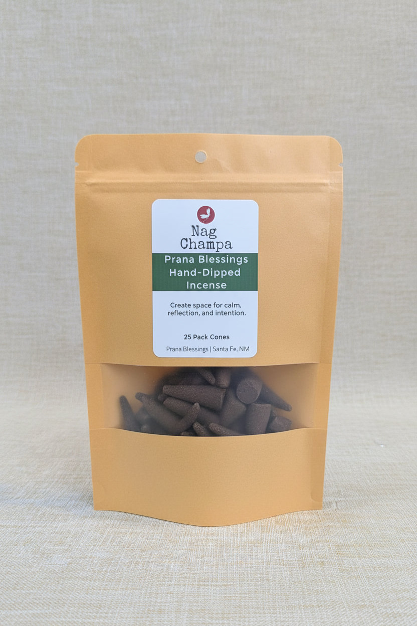 Prana Blessings Nag Champa Incense Cones packaging with 25 cones