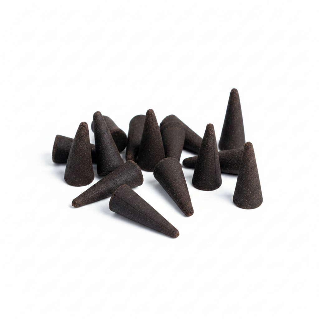Nag Champa hand-dipped incense cones on a white background