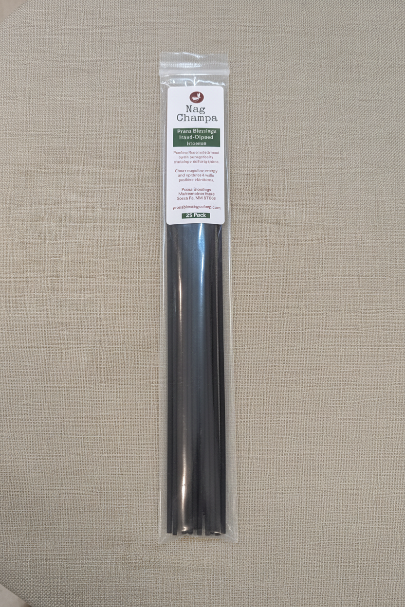 Prana Blessings Nag Champa Incense packaging with 25 sticks