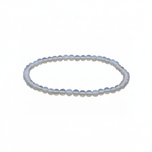 Opalite 4mm stretch bracelet with luminous opalescent glass beads on a white background