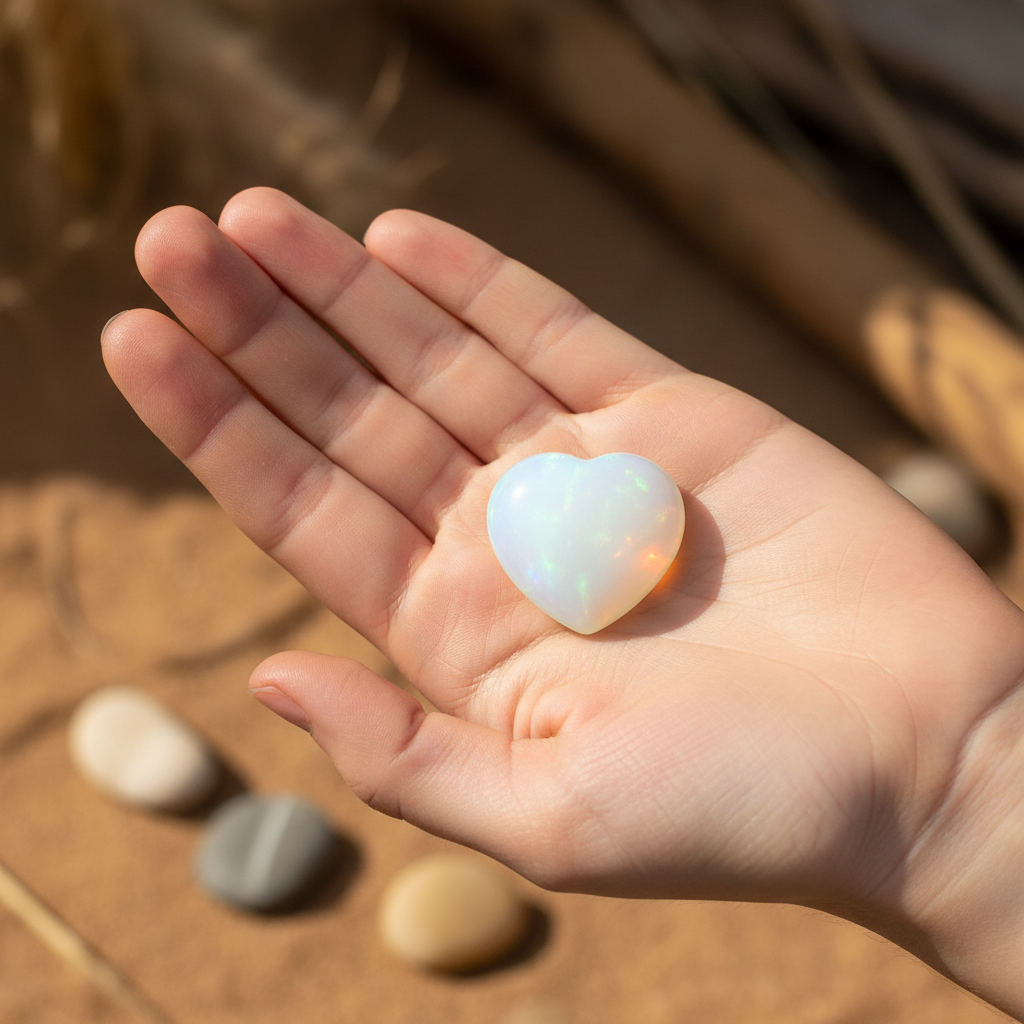 Opalite Small Heart displayed in a calm lifestyle setting for scale and styling inspiration.