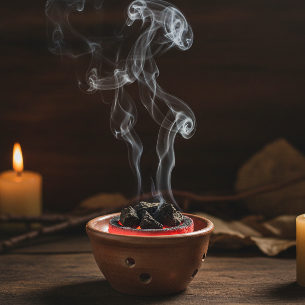Peruvian Black Copal resin arranged for incense ritual use