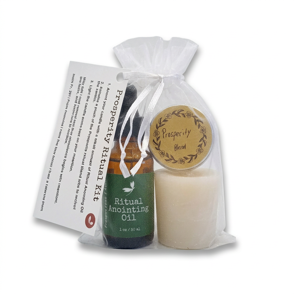 Prosperity Ritual Kit packaged in its organza gift pouch