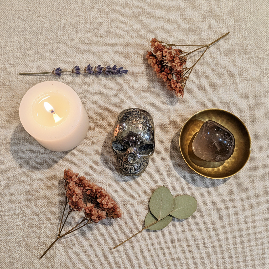 Pyrite Skull 2" natural crystal displayed in a calm styled setting