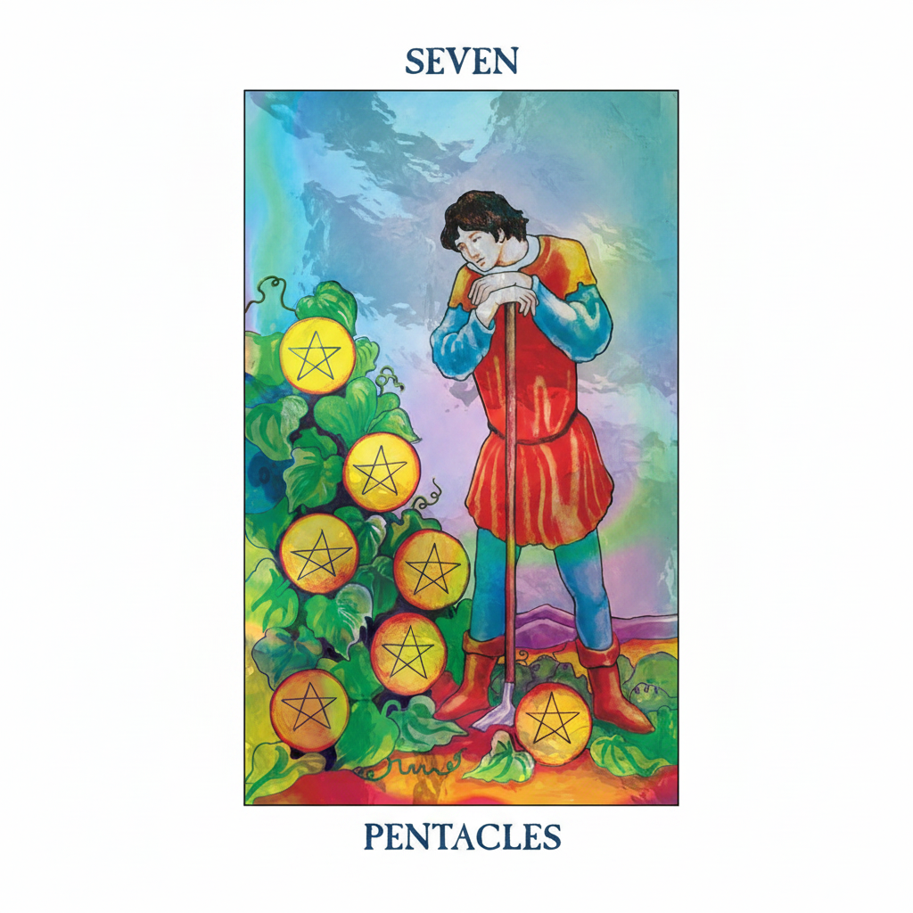 Reflective Tarot Seven of Pentacles card or artwork from Reflective Tarot Deck - Pocket Size
