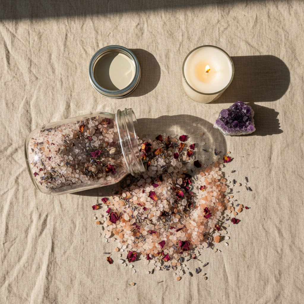 Ritual Bath Salt Poured Out Flat Lay