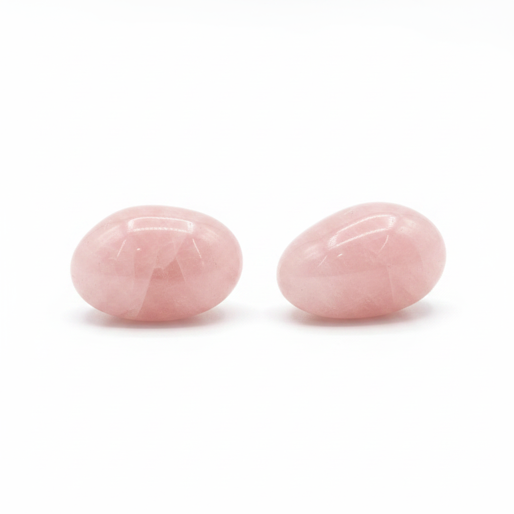 Polished Rose Quartz pebble palm stone on a white background