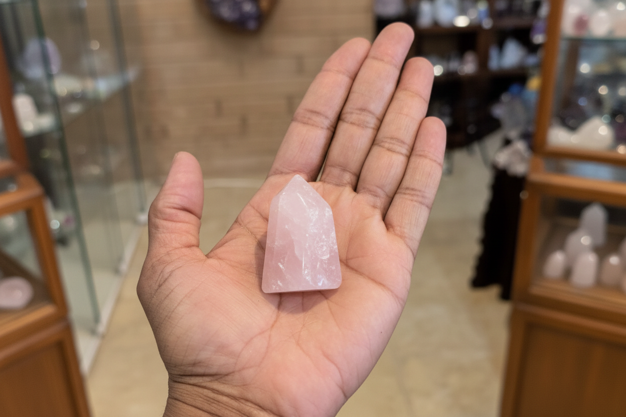 Points - Rose Quartz, 1"-2" held in hand to show approximate scale