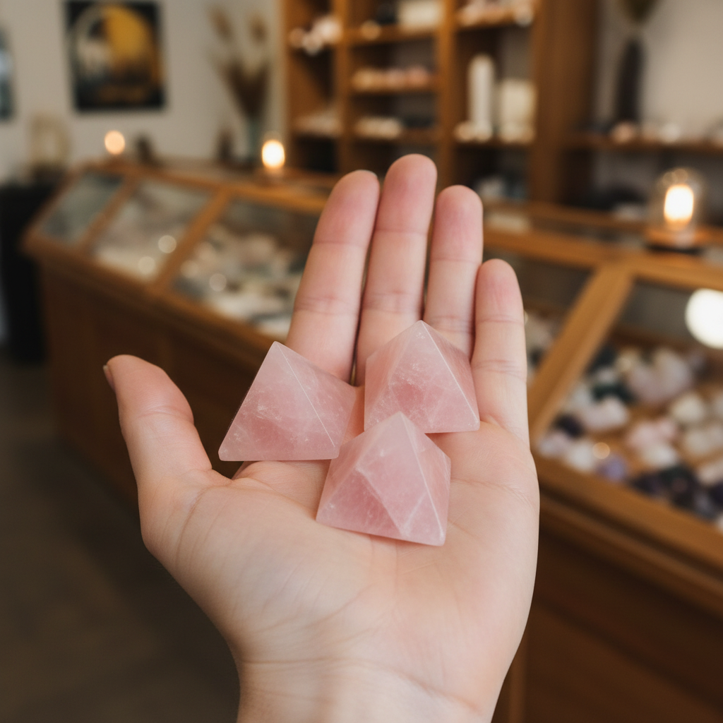 Rose Quartz Pyramid displayed in a calm lifestyle setting