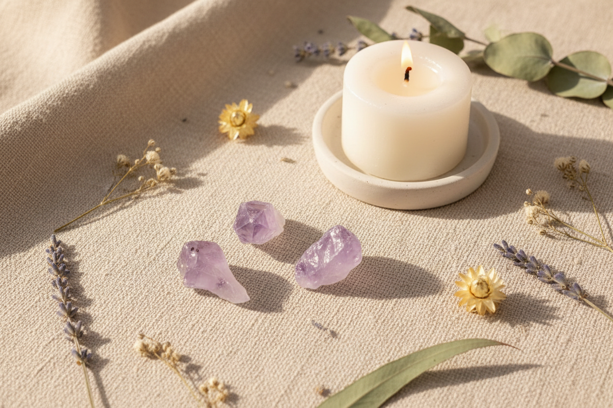 Rough Amethyst displayed in a calm styled setting