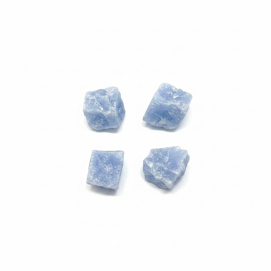 Rough Blue Calcite natural crystal shown on a clean light background