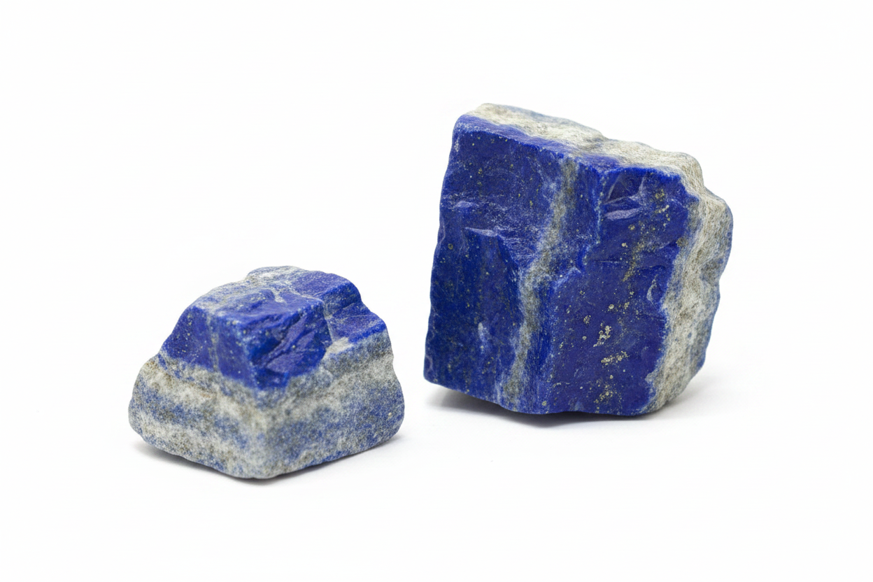 Rough Lapis Azuli shown on a clean light background