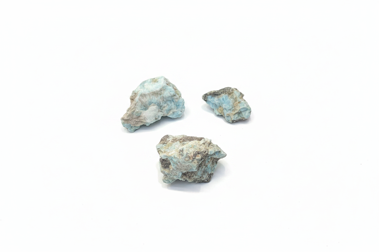 Rough Larimar shown on a clean light background