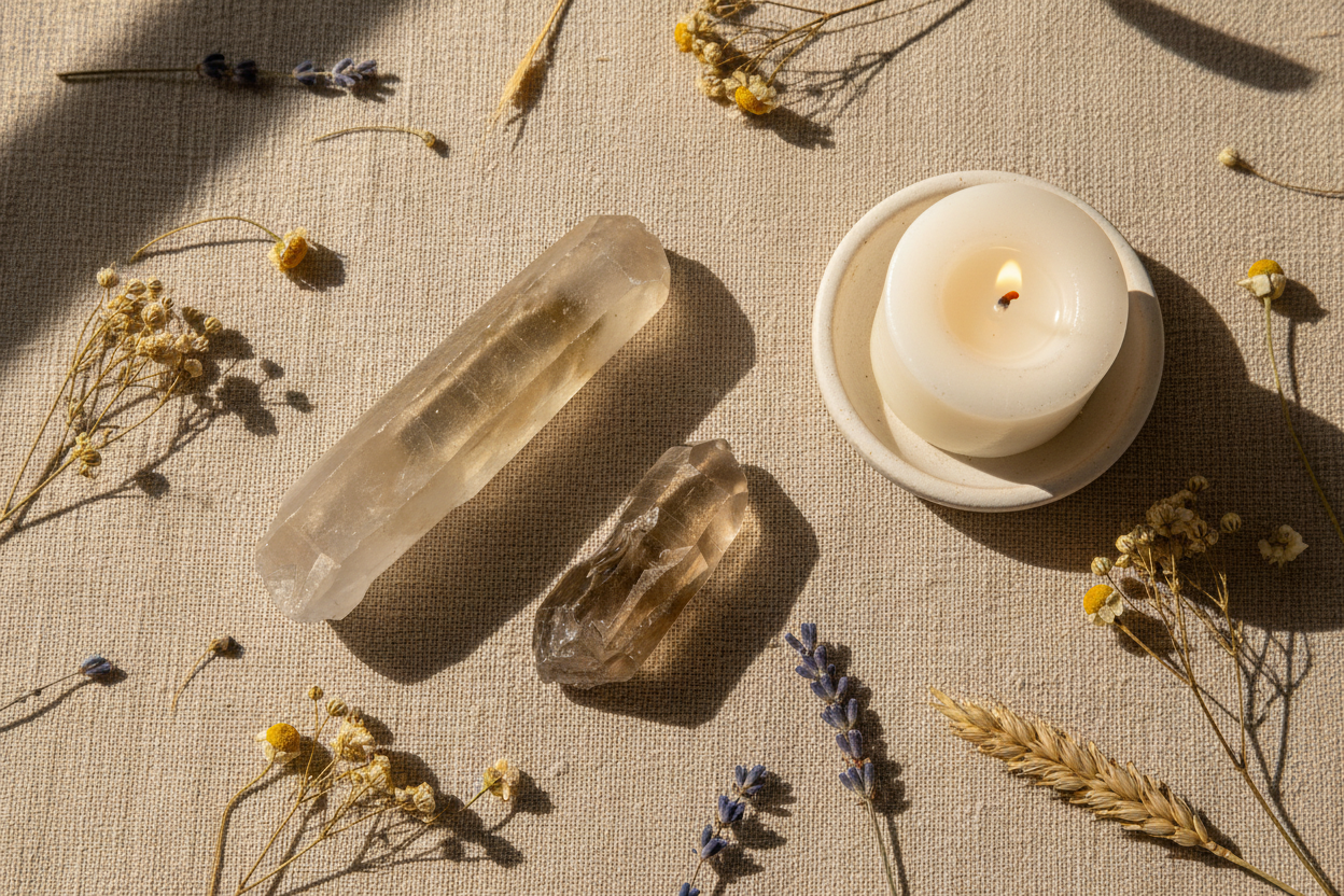 Rough Natural Citrine Points displayed in a calm styled setting