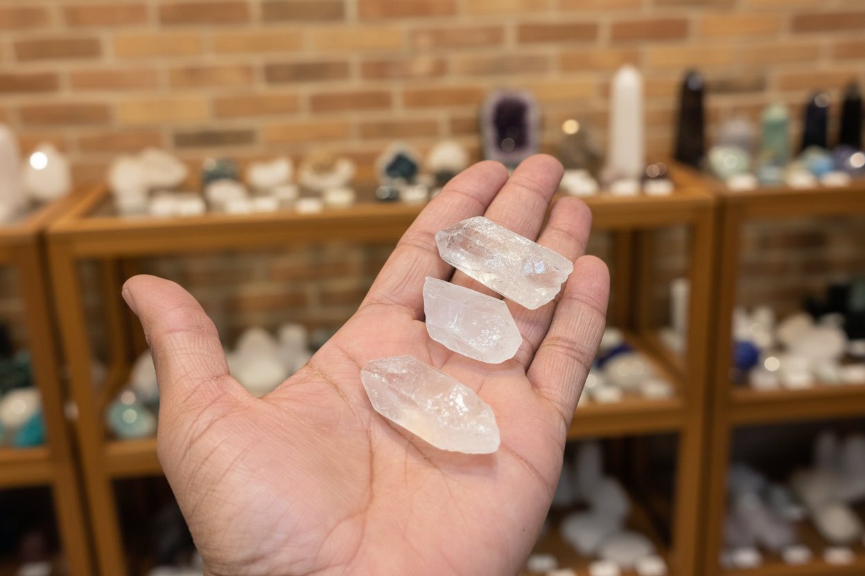 Rough Quartz Points 1" - 2" held in hand to show approximate scale