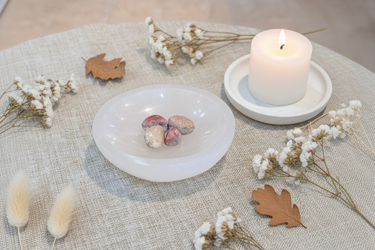 Selenite Bowl displayed in a calm styled setting