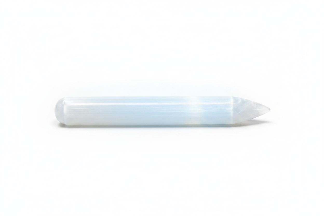 Selenite Massage Wand Point shown on a clean light background