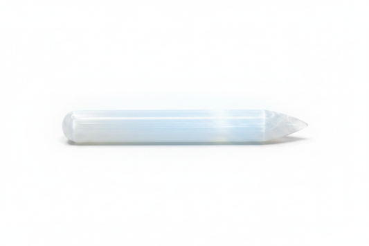 Selenite Massage Wand Point shown on a clean light background