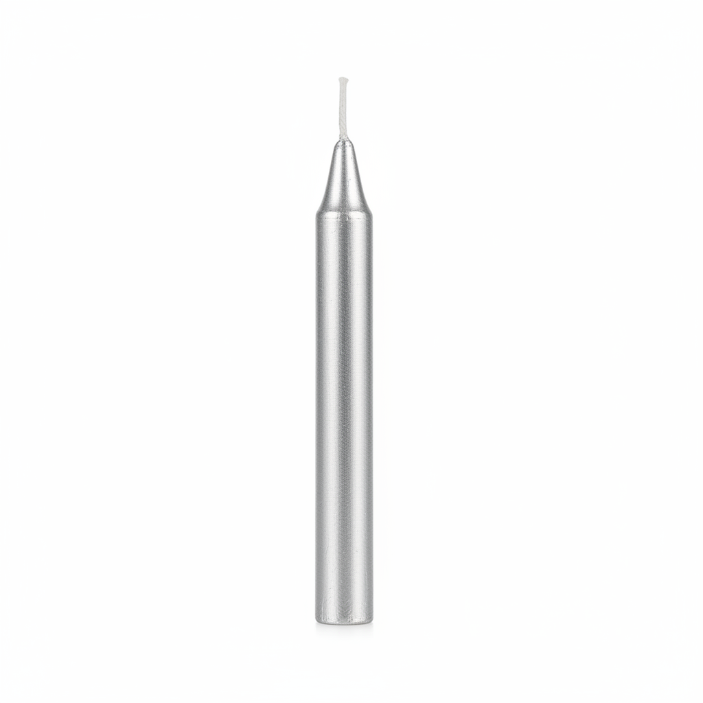 Silver 4-inch ritual chime candle on a white background