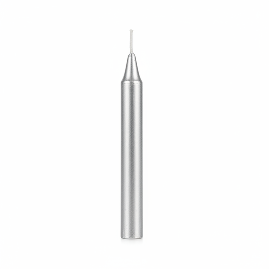 Silver 4-inch ritual chime candle on a white background